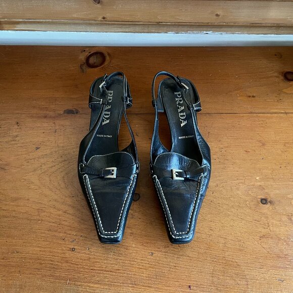 Prada 90's Stitch Buckle.Square Toe Kitten Heel - Picture 1 of 9